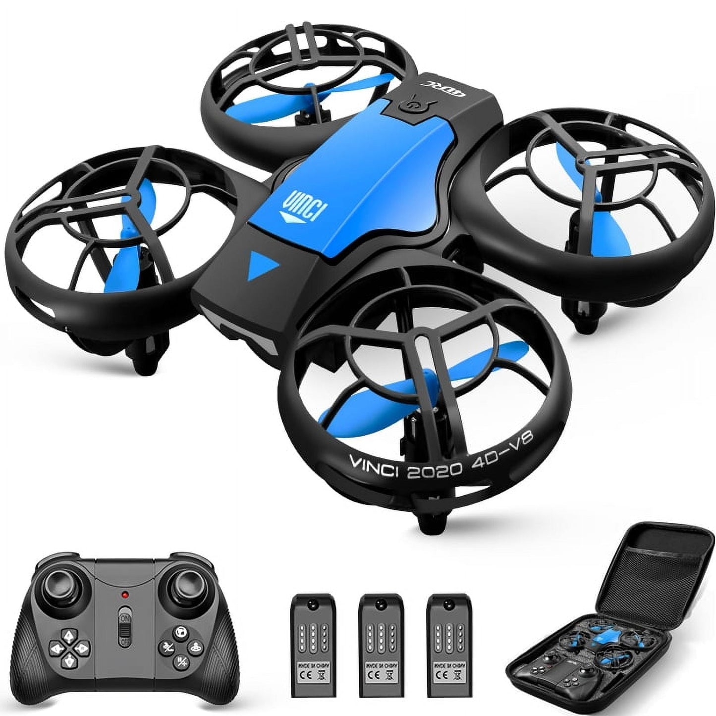 4DRC V8 Mini Drone, Suitable for Children and Beginners, 3 Batteries and Storage Bag, Height Hold, Headless Mode, 3D Flip and Auto Hover, Blue