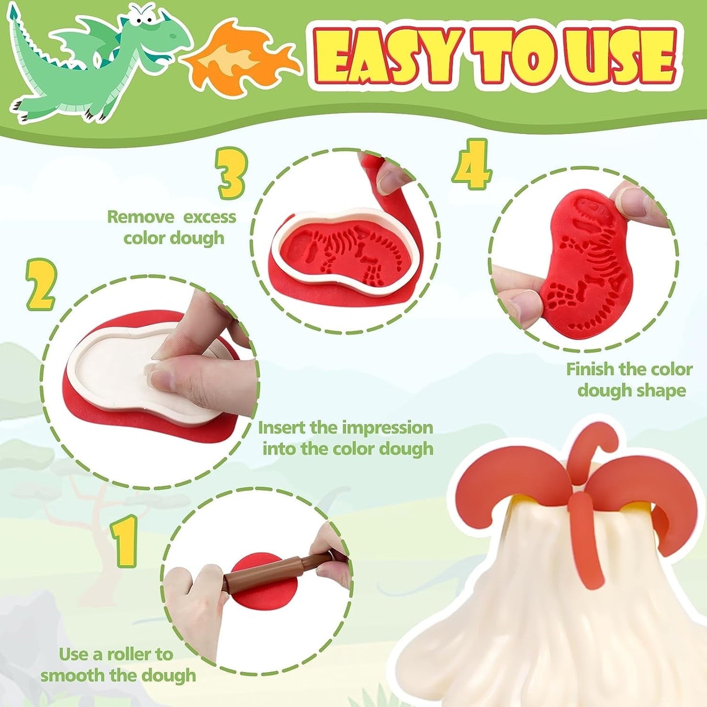 39 Pcs Play Dough Pack, Dinosaur Color Dough Toys, Playdough Pack Sets Clay Toys for Girls Boys 3-6 Years