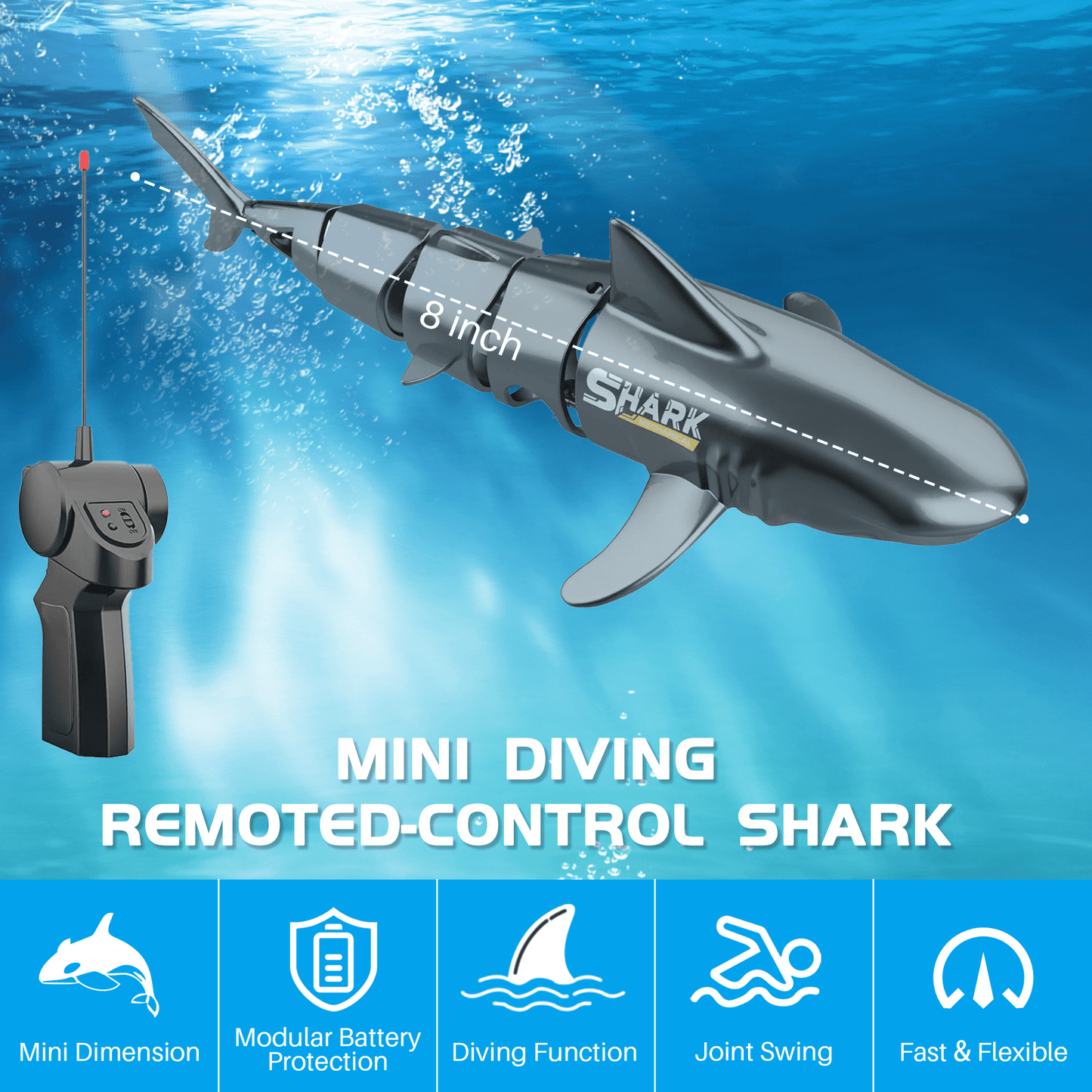 UUGEE Remote Control Shark Toys for Boys Girls, 2.4G Mimi RC Diving Shark Toy Boat Swimming Pool Toys Christmas Birthday Gifts for Kids Age 6+