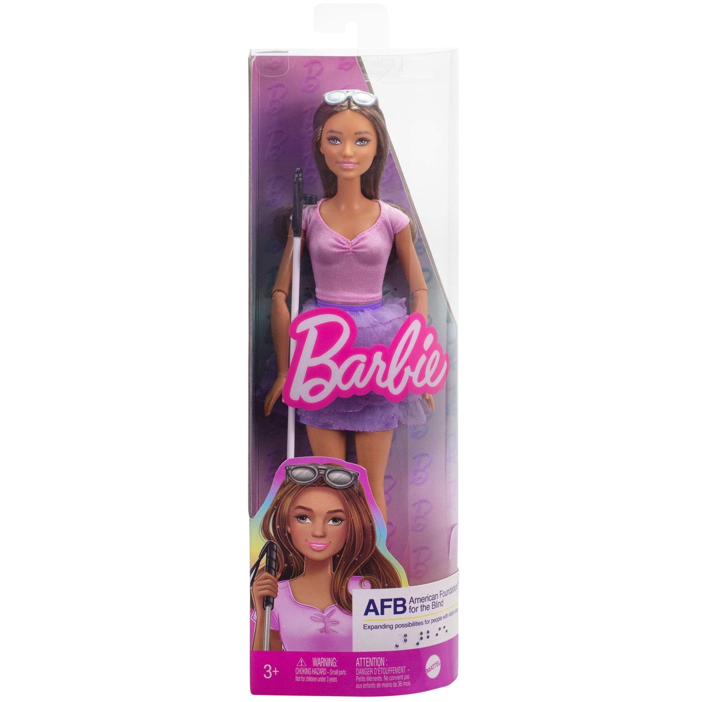 Barbie Fashionistas Doll #228 Blind Barbie Doll Wearing Pastel Outfit with Cane and Sunglasses