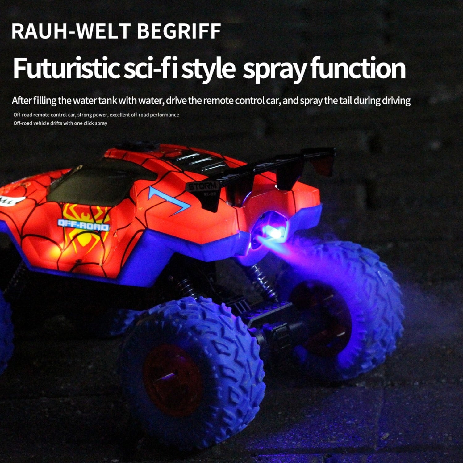 HNH 1:16 Monster Trucks Remote Control Car, 4WD Spider RC Car for Kids, RC Vehicle with Two Battery