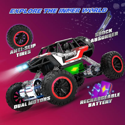 JoyStone 1:12 RC Cars 4WD off Road 2.4Ghz RC Monster Truck with Metal Shell and Light, Remote Control Car Crawler for Adult and Kid, 2 Batteries, Red