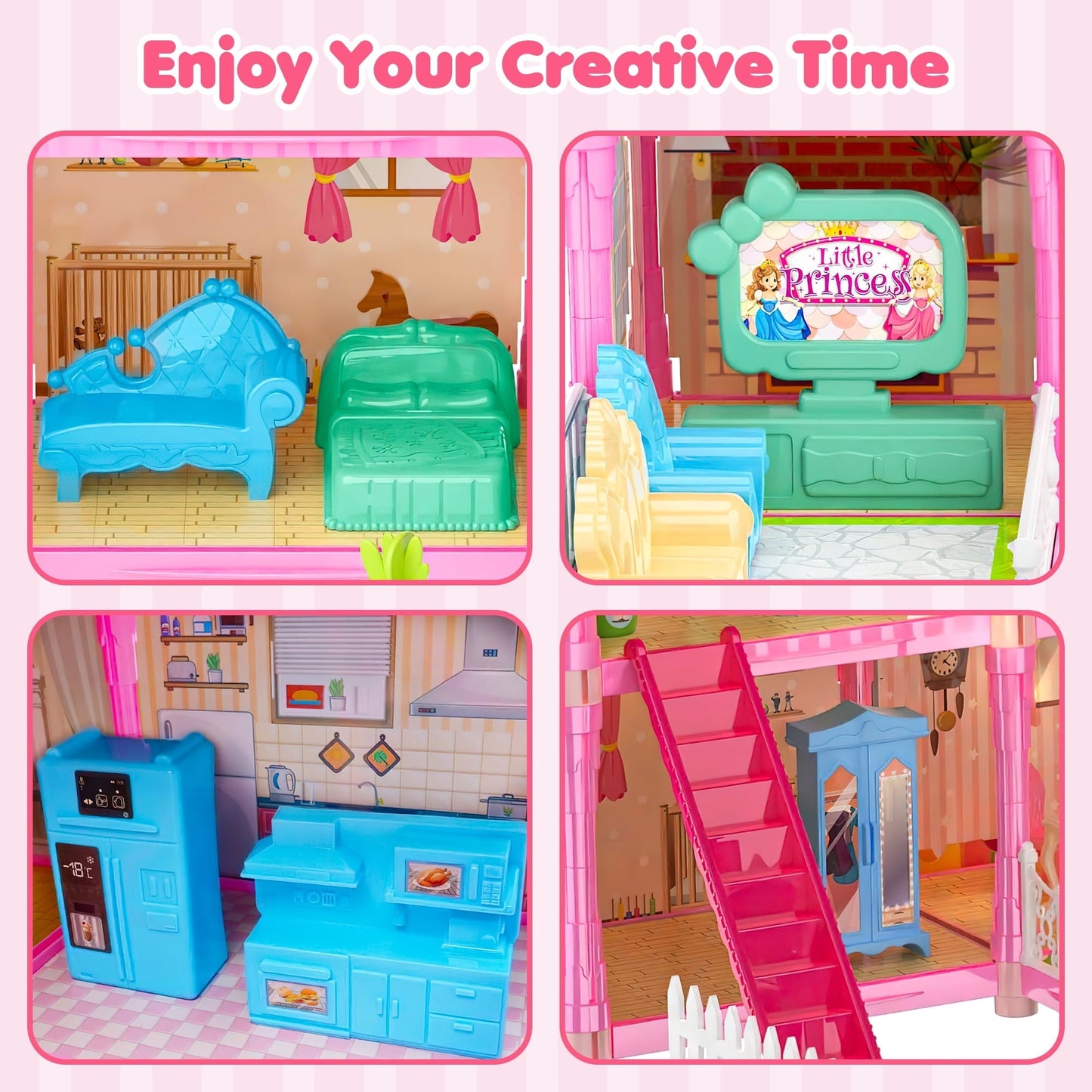 Hot Bee Girls Dollhouse with Slide, Pink, 16.7''