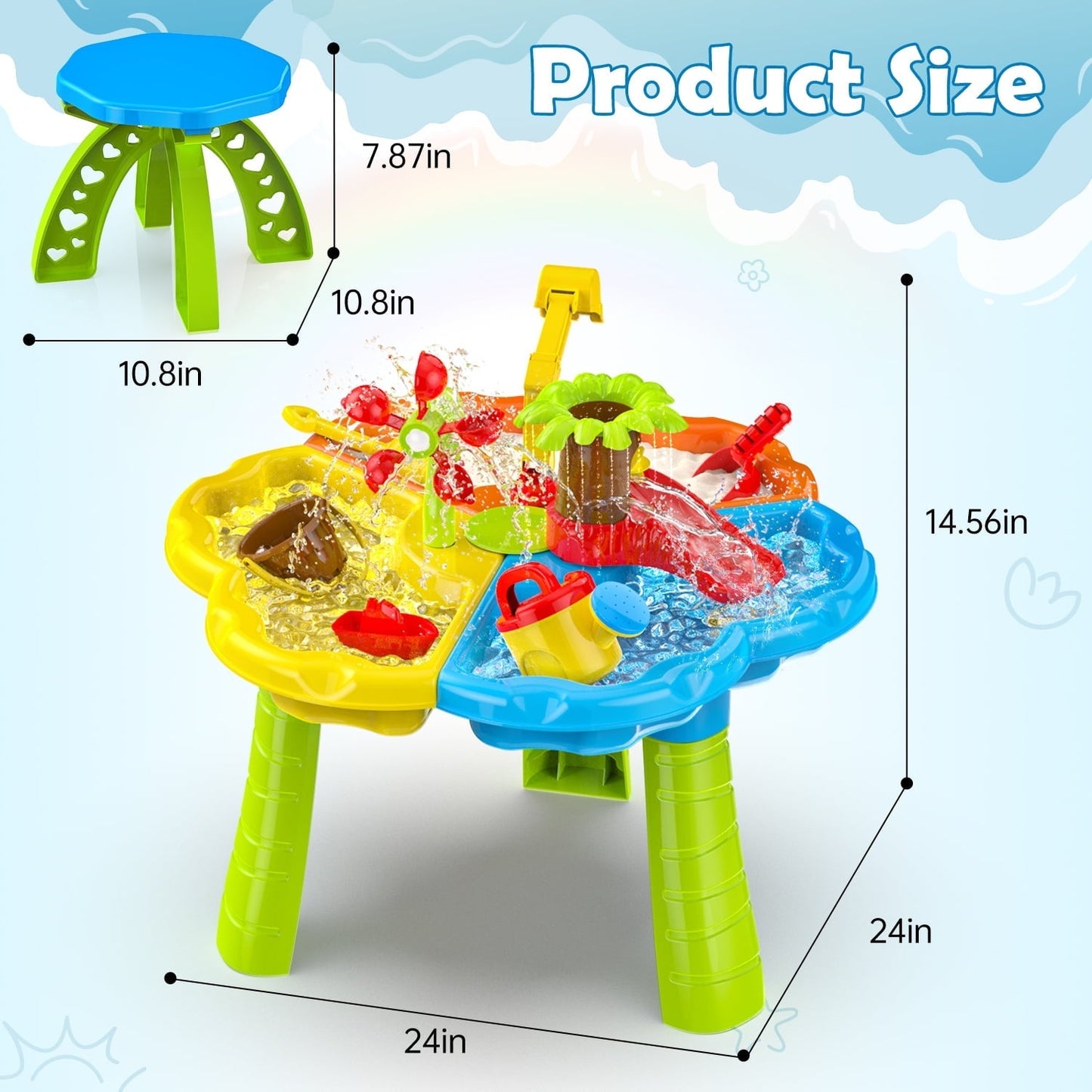 JoyStone 3 in 1 Kids Sand Water Table, 37PCS Sensory Play Table, 24"x24"x14.56" Outdoor Summer Toy Gift for Toddlers Boys Girls
