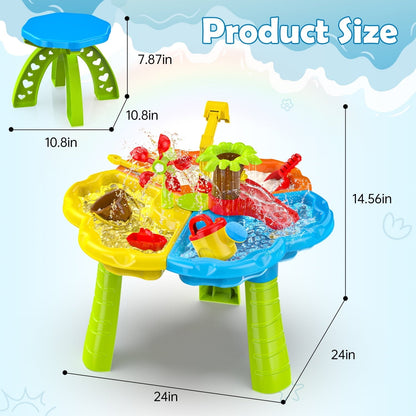 JoyStone 3 in 1 Kids Sand Water Table, 37PCS Sensory Play Table, 24"x24"x14.56" Outdoor Summer Toy Gift for Toddlers Boys Girls