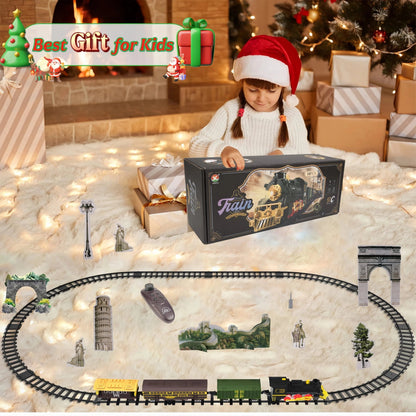 Teblint Train Set Toy with Remote Control, Electric Toy Train with Smoke, Lights & Sound, Rechargeable Steam Locomotive Engine Train Toy for 3 4 5 6 7 8+ Years Old Kids, Christmas Birthday Gift