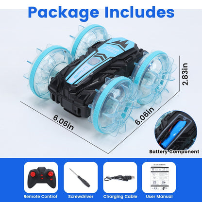 JoyStone Amphibious Remote Control Car Boat with LED Lights, 4WD RC Stunt Car Toy for Boys Girls, Water Beach Pool Toys for Kids Ages 8-12, Blue