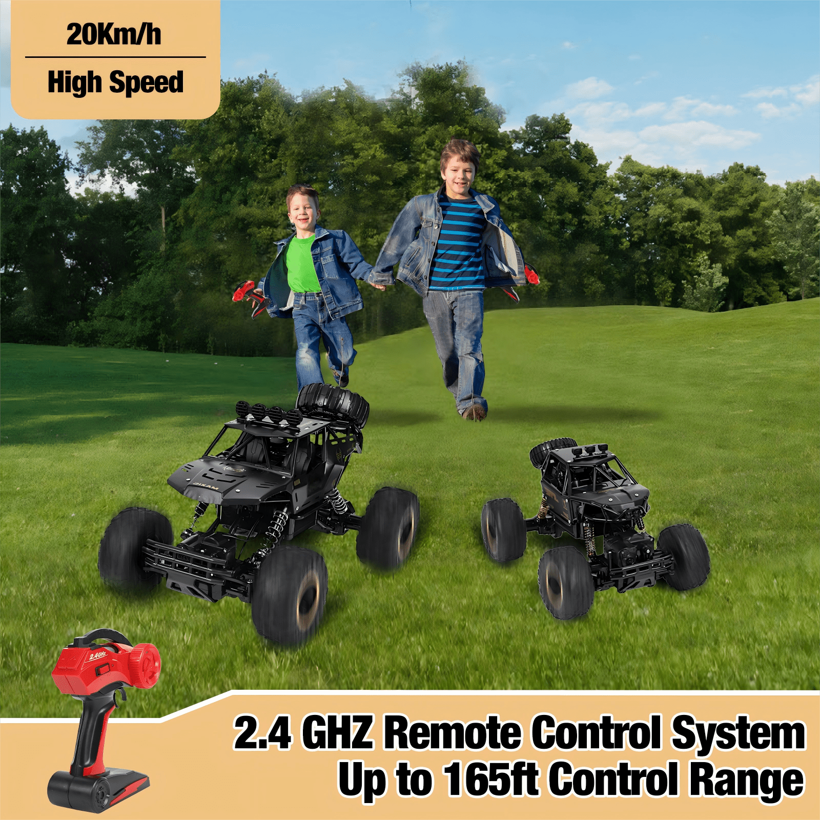 Tcovle 1:14 RC Cars, 40+ KM/H Fast RC Monster Truck Remote Control Car with Metal Drivetrain, 4WD All-Terrain, 2 Batteries, RC Toy Car Gift for Kids, Teens & Adults