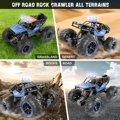 Hot Bee Blue Remote Control Cars 1:18, All Terrain Metal Shell 4X4 Off-Road Vehicle Monster Truck, High Speed 2.4 GHz RC Car, Christmas Birthday Gift Outdoor Toys for Kids 6+ & Adults