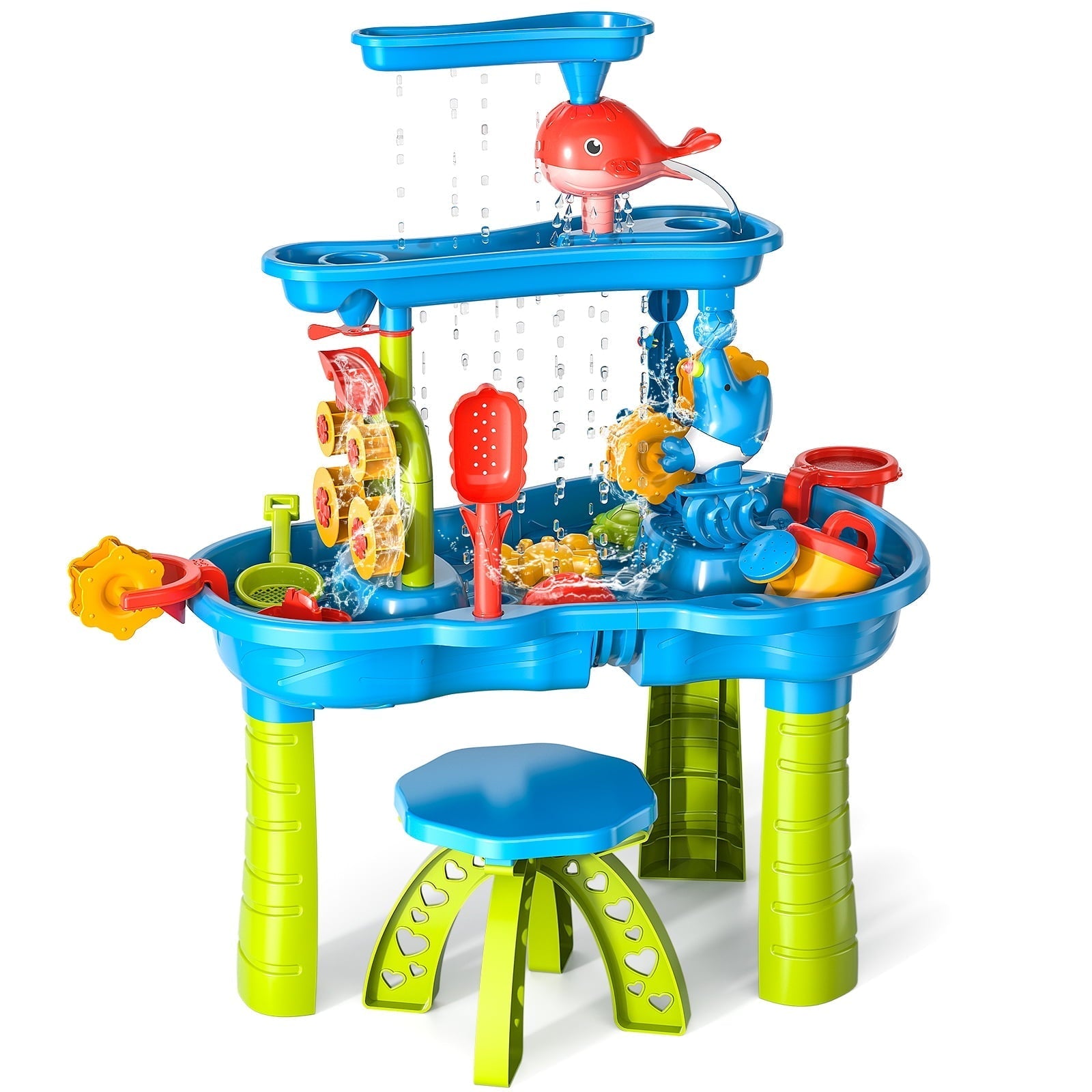 Dinosaur Planet Kids Sand Water Table for Toddlers, 3-Tier Sand and Water Play Table Toys for Toddlers Kids, Activity Sensory Tables Outside Beach Toys for Toddler Boys Girls Age 1-3 3-5Gift