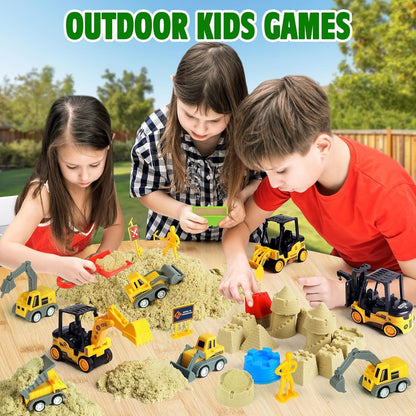 Billeeit Sand Construction Kit with 2.2lbs Play Sand, Large Foldable Sandbox, Construction Trucks, Castle Molds, and 36PCS Total Accessories, Creative Sand Play Set for Kids Ages 3+