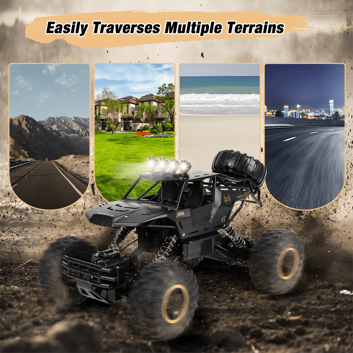 Tcovle 1:14 RC Cars, 40+ KM/H Fast RC Monster Truck Remote Control Car with Metal Drivetrain, 4WD All-Terrain, 2 Batteries, RC Toy Car Gift for Kids, Teens & Adults
