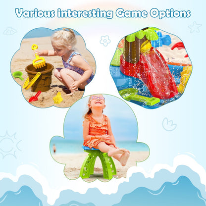 JoyStone 3 in 1 Kids Sand Water Table, 37PCS Sensory Play Table, 24"x24"x14.56" Outdoor Summer Toy Gift for Toddlers Boys Girls