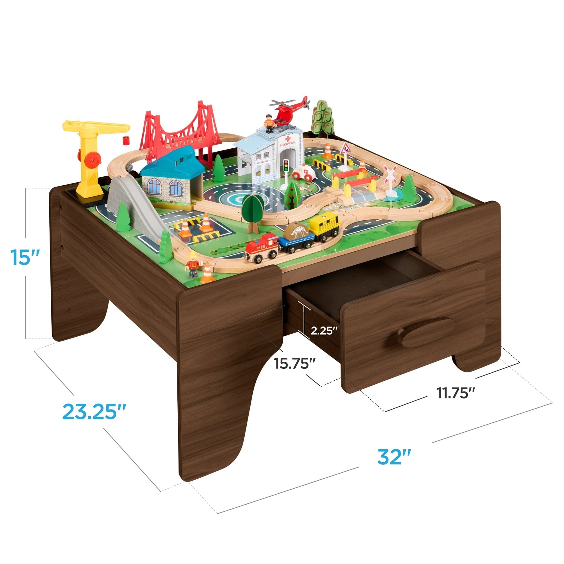 Best Choice Products Wooden Train Set Table for kids, 56pc Multi-Activity Table for Kids w/Toy Storage Drawer & Reversible Top - Walnut