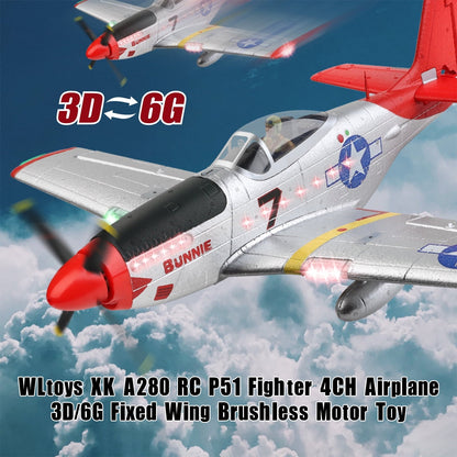 RC Plane, 2.4GHz 4 Channel Brushless Remote Control Jet Airplane for Adults, WLtoys RC Aircraft Fighter with 6-Axis Gyro, LED Searchlight, Easy to Fly for Boys and Girls