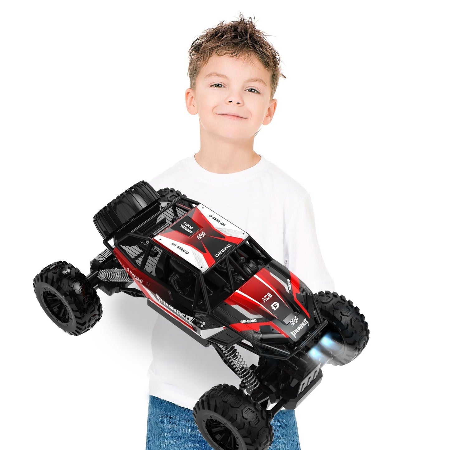 JoyStone 1:12 RC Cars 4WD off Road 2.4Ghz RC Monster Truck with Metal Shell and Light, Remote Control Car Crawler for Adult and Kid, 2 Batteries, Red