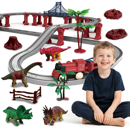 Dinosaur Train Set - Electric Train Toys For Kids With Dinosaur Figures & Play Mat, Large Train Track With Bridge, Toy Model Train For Toddlers