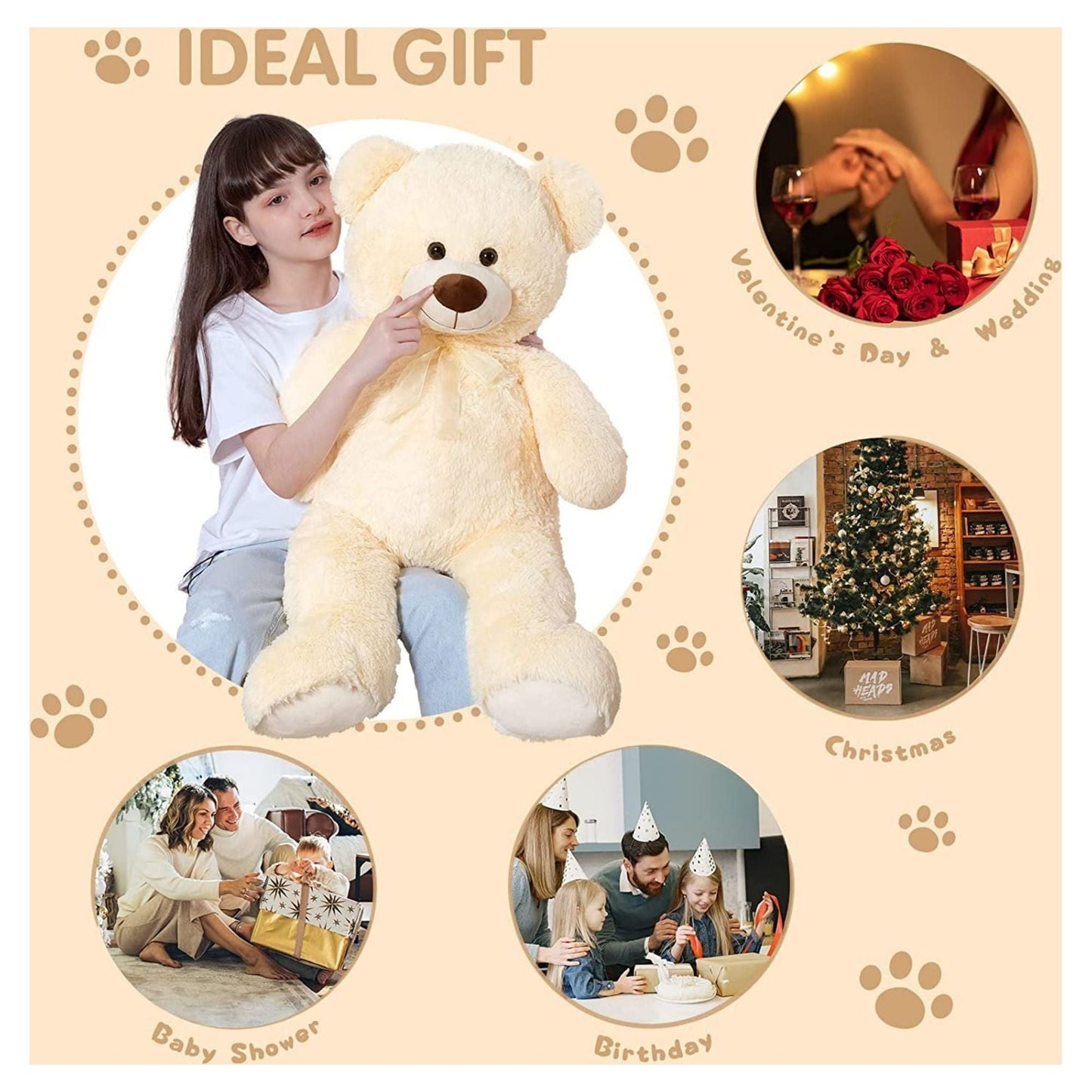 MorisMos Giant Teddy Bear 35.4" Giant Stuffed Animal Big Bear Plush Toy