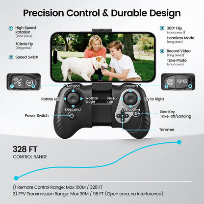 WF13 Drone with 1080P HD Camera for Kids, Optical Flow Hover, Upgraded Wefone Quadcopter, 2 Batteries, Black