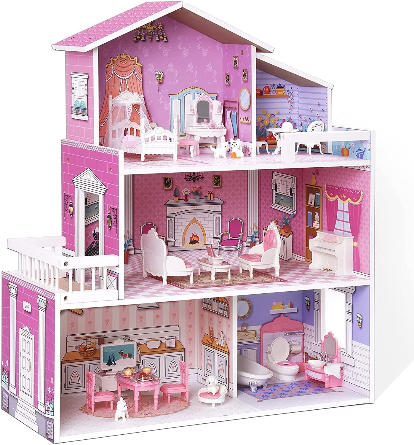 Robud Victoria Wooden Dollhouse for Kids Furniture Preschool Dollhouse House Toy for Toddlers Girls