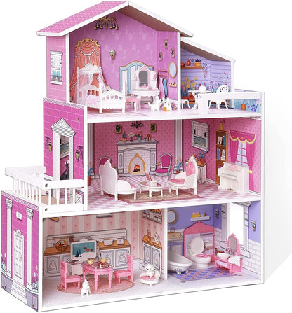 Robud Victoria Wooden Dollhouse for Kids Furniture Preschool Dollhouse House Toy for Toddlers Girls