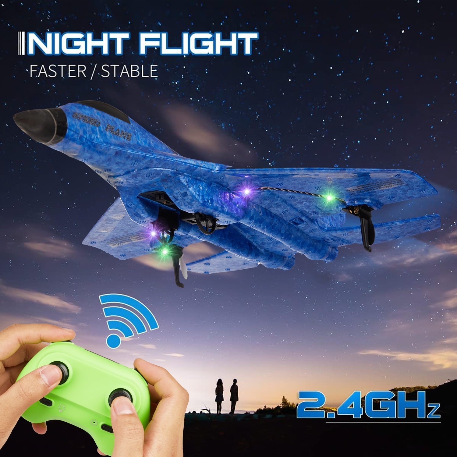 Petbank RC Airplane, 2 Channels Remote Control Glider Outdoor Plane Toys with Colorful LED Lights, Ready to Fly RC Plane Toy for Kids Adult Beginner