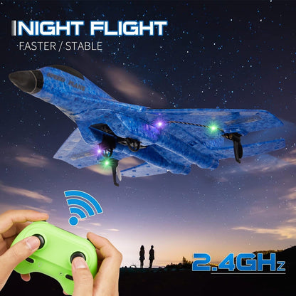 Petbank RC Airplane, 2 Channels Remote Control Glider Outdoor Plane Toys with Colorful LED Lights, Ready to Fly RC Plane Toy for Kids Adult Beginner