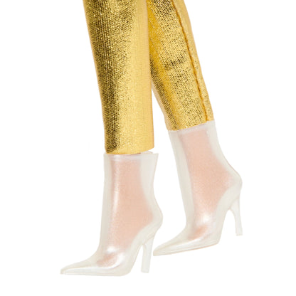 Barbie Fashionistas Doll #222, Petite with Blonde Wavy Hair, Golden Jumpsuit, 65th Anniversary