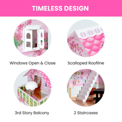 Delta Children Little Gem Dollhouse - Wooden 3-Story Dollhouse with 4 Rooms - Includes 16 Accessories - Fits 5-inch Dolls - Pretend Play Dream Gift for Ages 3+