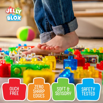 Jelly Blox - Stash & Stack 2-in-1 Storage Case by Goliath | 30 Pieces to Squeeze, Stretch, Squish | Toddler & Preschool Building Blocks | Ages 2+