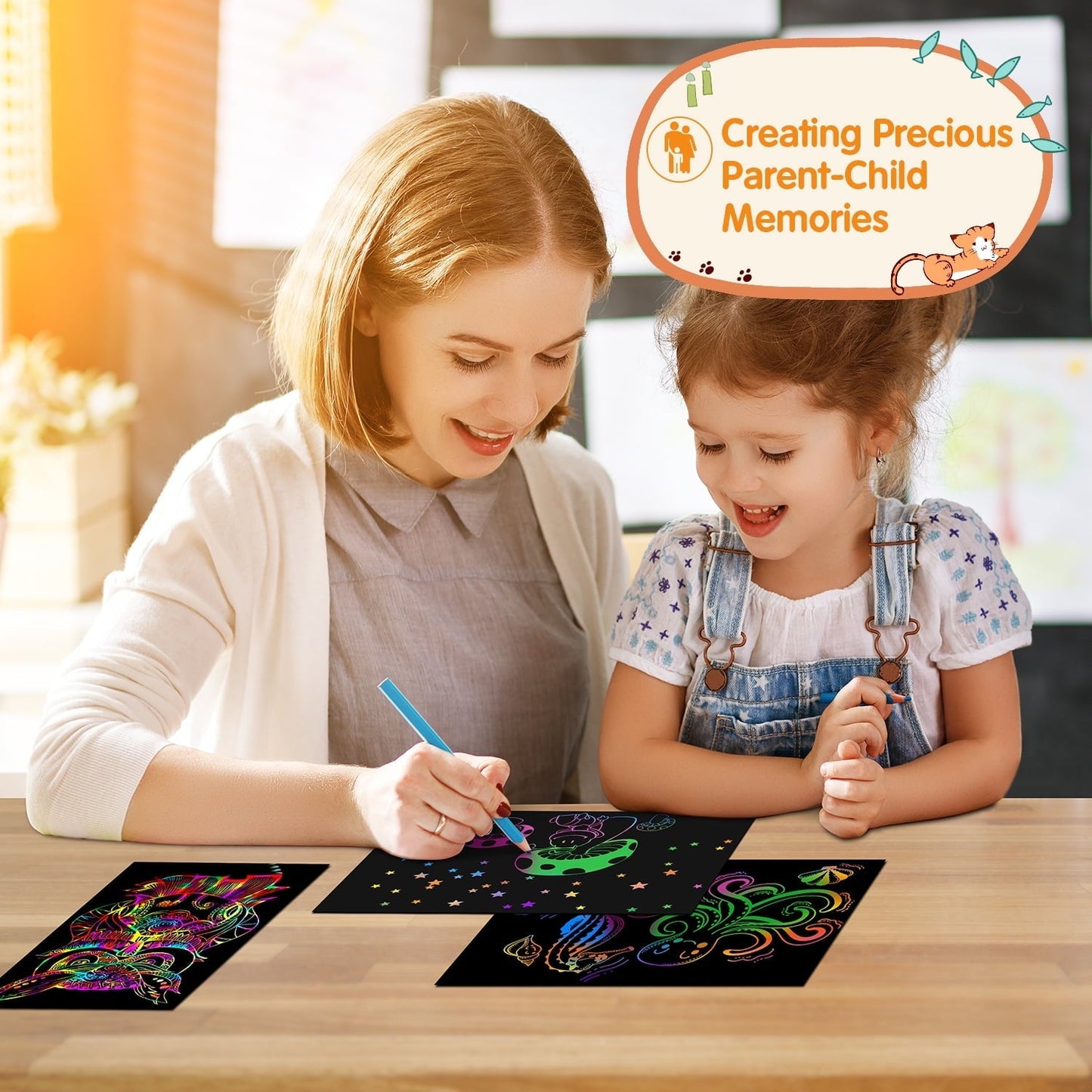 Kibhous Scratch Paper Art for Kids, Rainbow Magic Scratch Art Craft Kit, 107 Piece