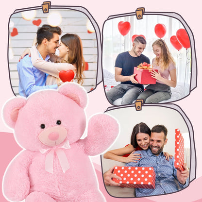 MorisMos Pink Giant Teddy Bear 35.4" Stuffed Animal Soft Big Plush Toy with Bowknot and Footprint