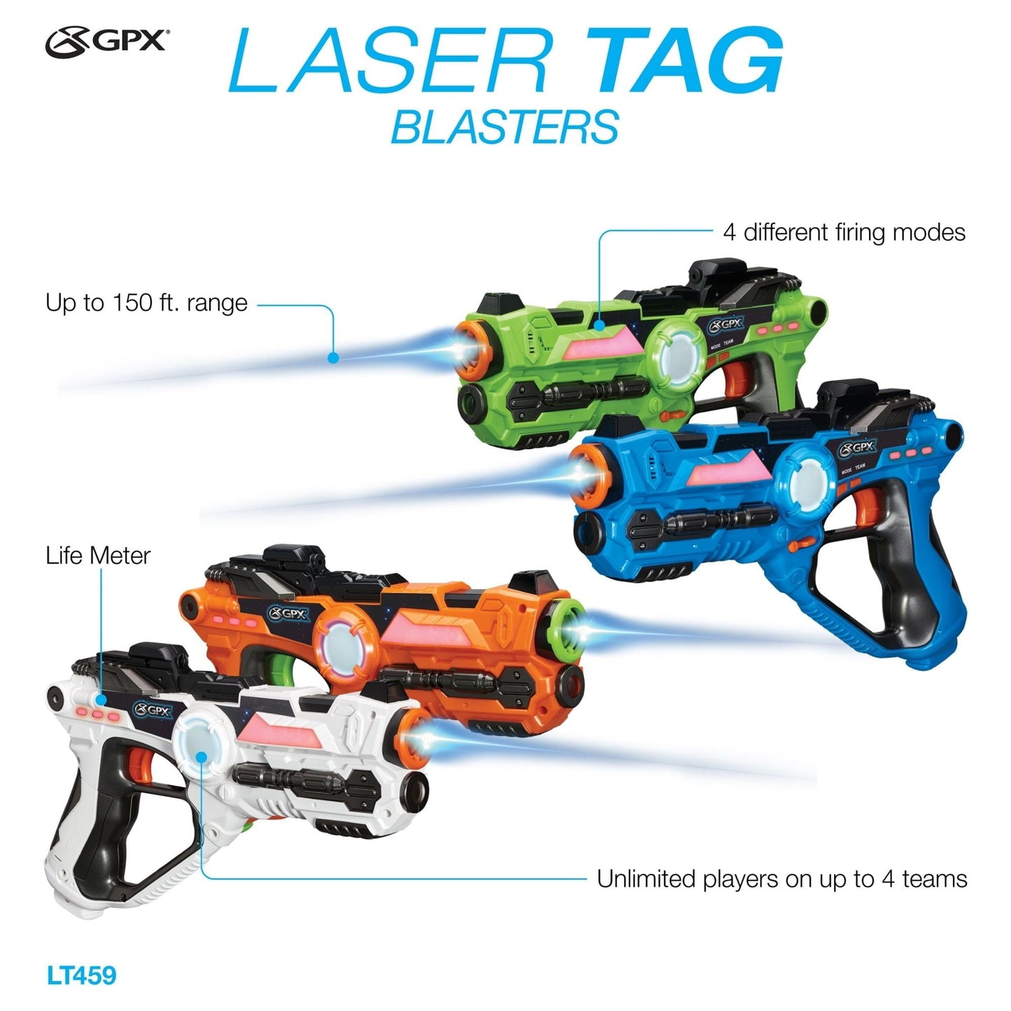 GPX Laser Tag Set of 4 Blasters and 4 Vests