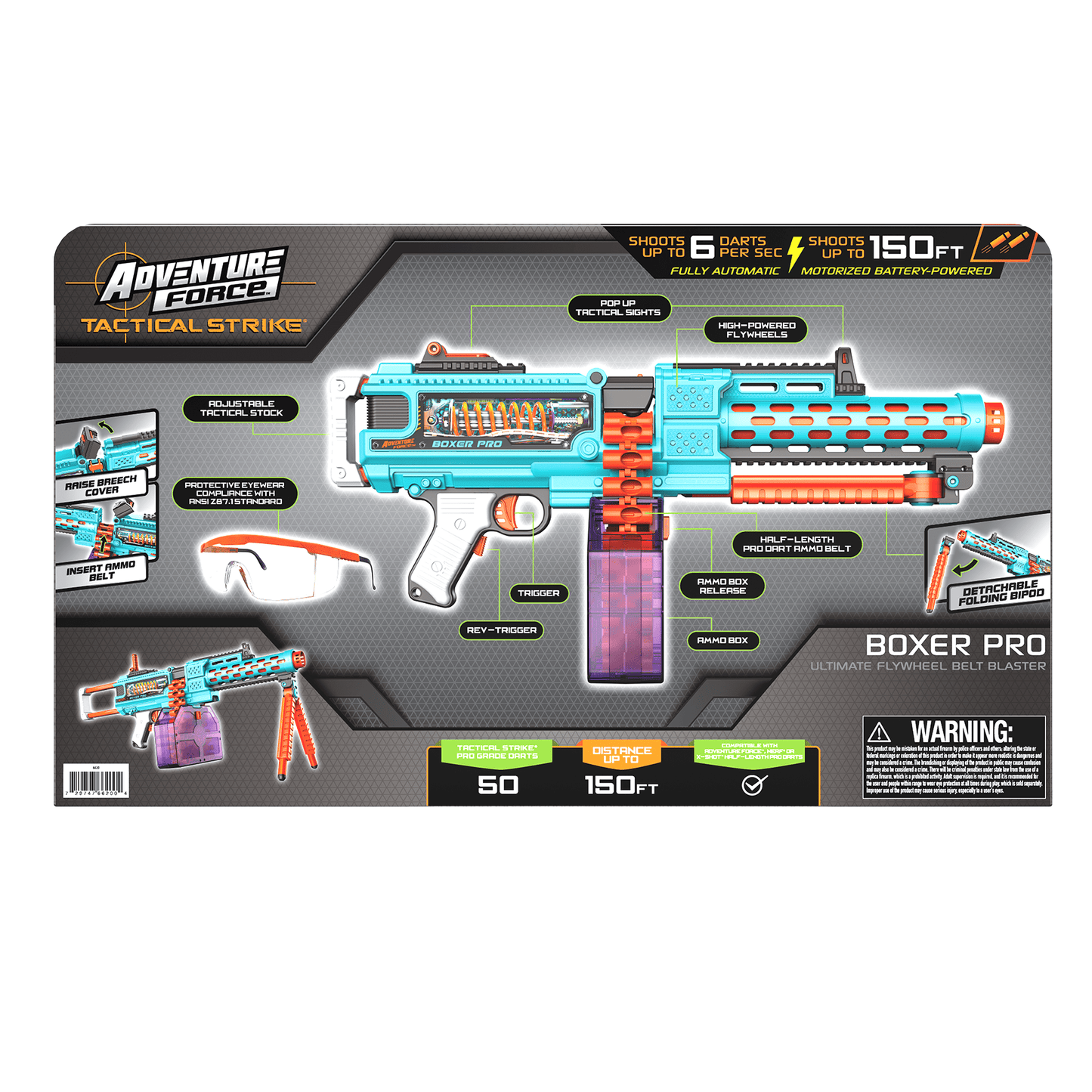 Adventure Force Tactical Strike Boxer Pro Ultimate Pro Flywheel Full-Auto Motorized Belt Blaster, Shoots Up to 150 FT, 55-Piece Pro Blaster Set up to 6 Rounds per Second, 14+