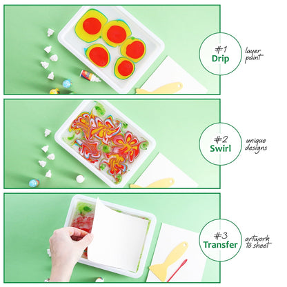 CraftBud Craft Supplies Marbling Paint Kit & Toy for Kids Art with 5 Paint Colors, Water Art Paint Set Comes with Guide Book , Arts and Crafts for Girls & Boys Ages 6+
