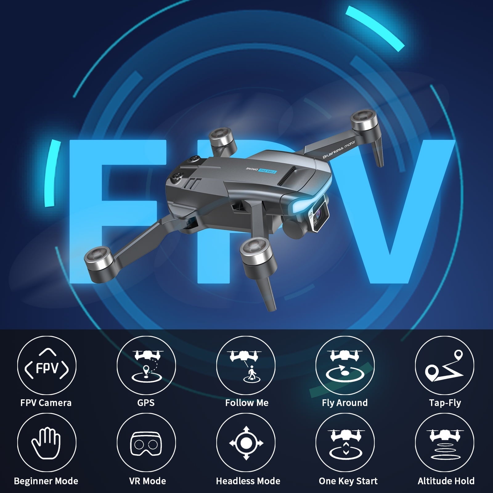 GPS Drone F194 with Camera for Adults 4K , AUOSHI Foldable Drone for Beginners with Auto Return Home, Optical Flow Positioning, Follow Me, Brushless Motor, 2 Batteries