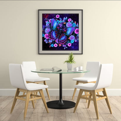 Butterfly Diamond Art Kits for Adults Beginners 5D Full Drill Round Purple Flowers Diamond Art for Home Decor 11.8x11.8 inch