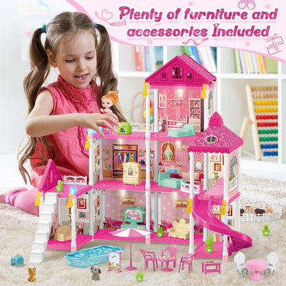 HopeRock Dollhouse Kit for Girls, 218PCS Building Toys for Girls Ages 3-6 Years, Birthday Christmas Pretend Play Gift for Little Girl.