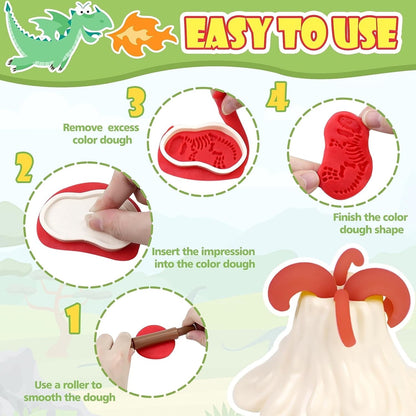 39 Pcs Play Dough Pack, Dinosaur Color Dough Toys, Playdough Pack Sets Clay Toys for Girls Boys 3-6 Years