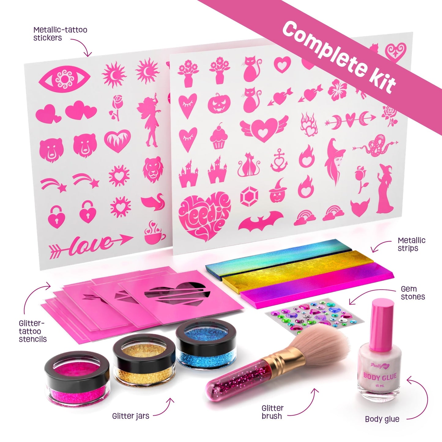 Glitter Tattoo Kit for Girls - Fun Craft Gift with Sparkly & Metallic Temporary Tattoos for Ages 6–11