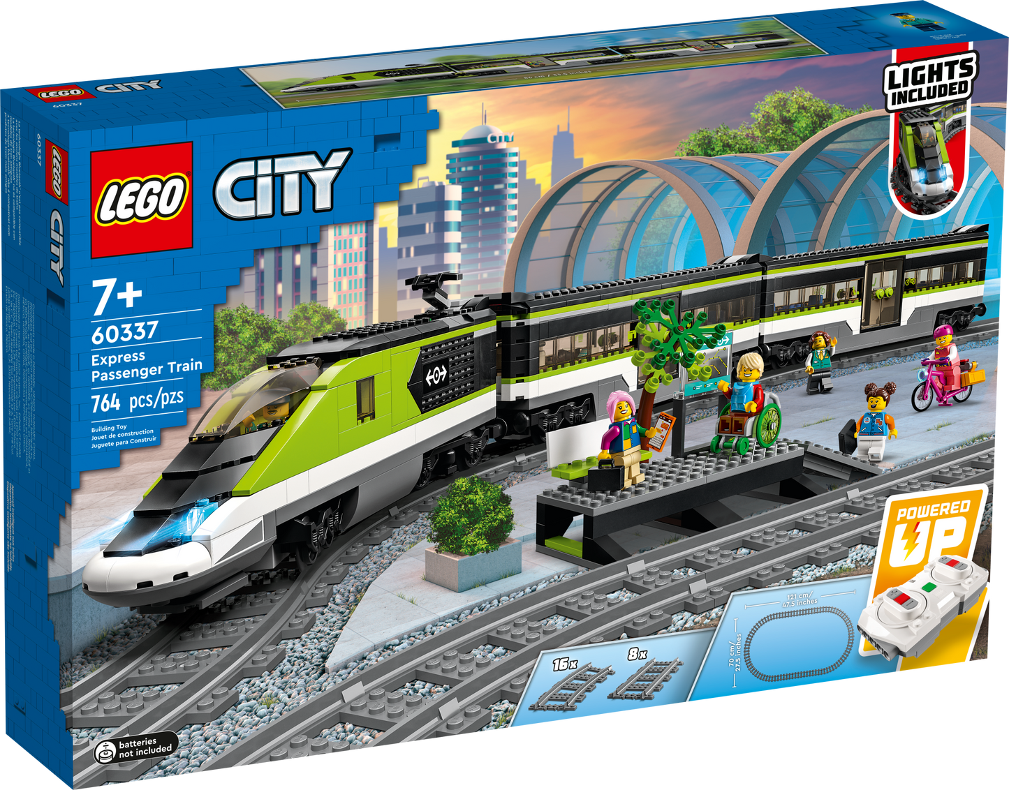 LEGO City Express Passenger Train Set, 60337 Remote Controlled Toy, Gifts for Kids, Boys & Girls with Working Headlights, 2 Coaches and 24 Track Pieces