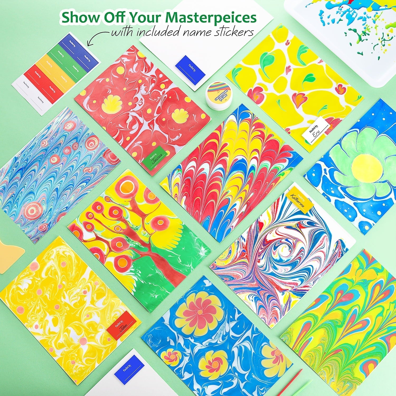 CraftBud Craft Supplies Marbling Paint Kit & Toy for Kids Art with 5 Paint Colors, Water Art Paint Set Comes with Guide Book , Arts and Crafts for Girls & Boys Ages 6+
