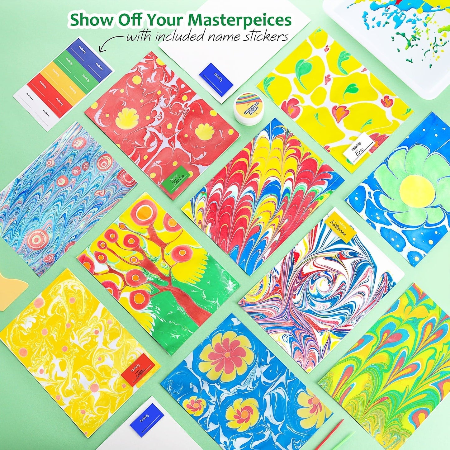CraftBud Craft Supplies Marbling Paint Kit & Toy for Kids Art with 5 Paint Colors, Water Art Paint Set Comes with Guide Book , Arts and Crafts for Girls & Boys Ages 6+