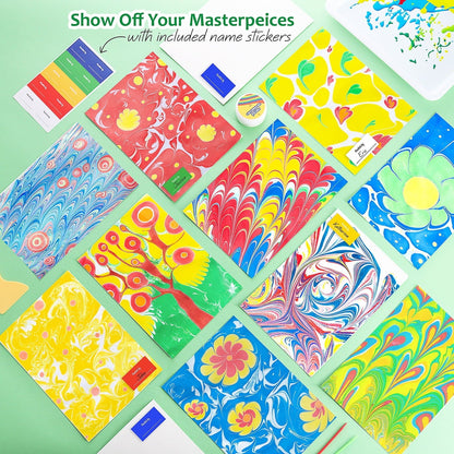 CraftBud Craft Supplies Marbling Paint Kit & Toy for Kids Art with 5 Paint Colors, Water Art Paint Set Comes with Guide Book , Arts and Crafts for Girls & Boys Ages 6+