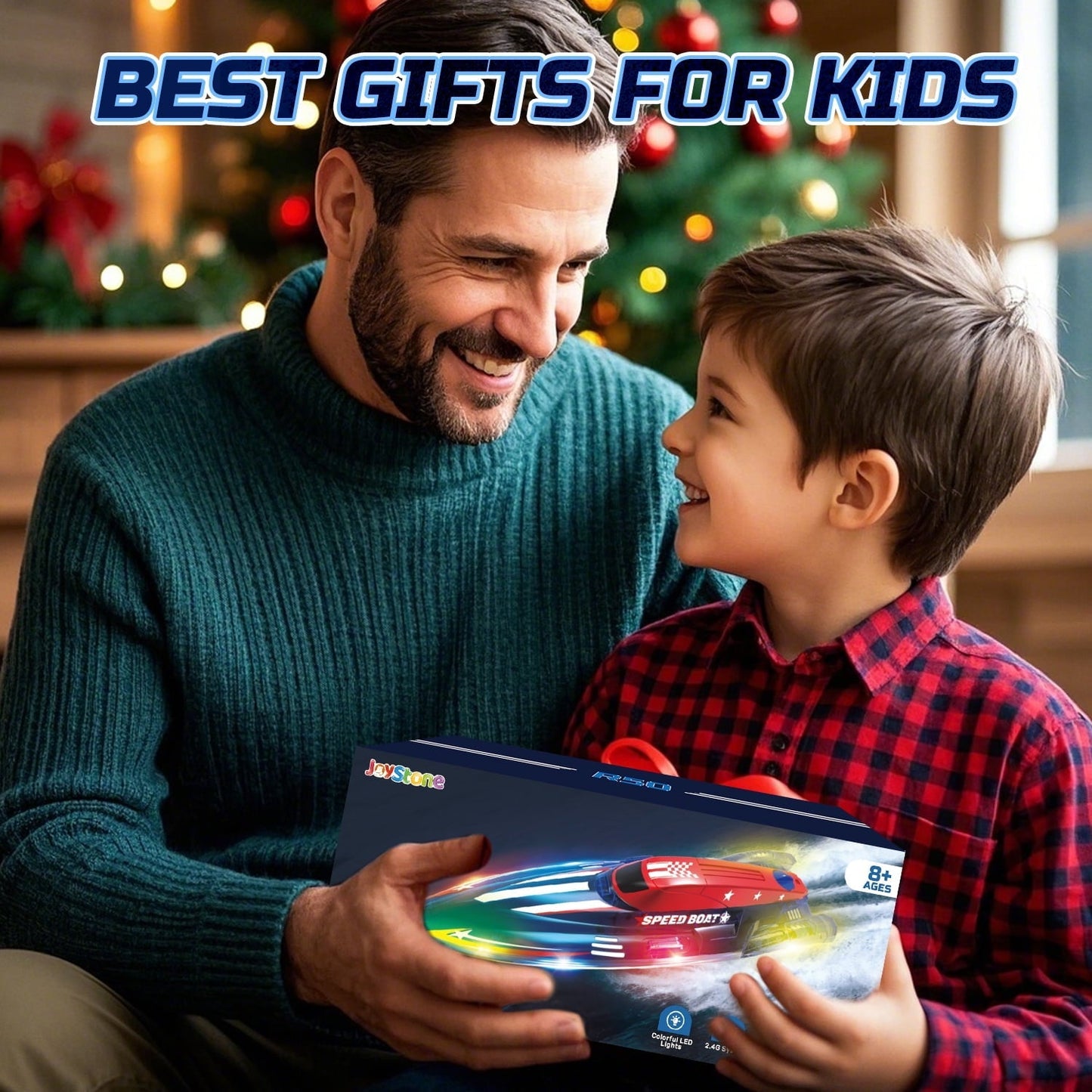 JoyStone RC Boat for Pools and Lakes, 13 Inch Remote Control Boat with LED Lights, 2.4G Racing Boats for Kids & Adults with 2 Rechargeable Battery, Gifts for Boys Girls