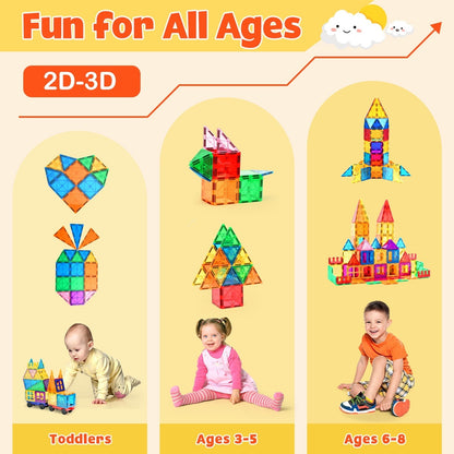 Magnetic Tiles Kids Toys, 102pcs Magnetic Blocks Building Construction STEM Sensory Toys for Toddler, Preschool Learning Educational Games for Boys Girls Aged 3+, Classroom Must Haves