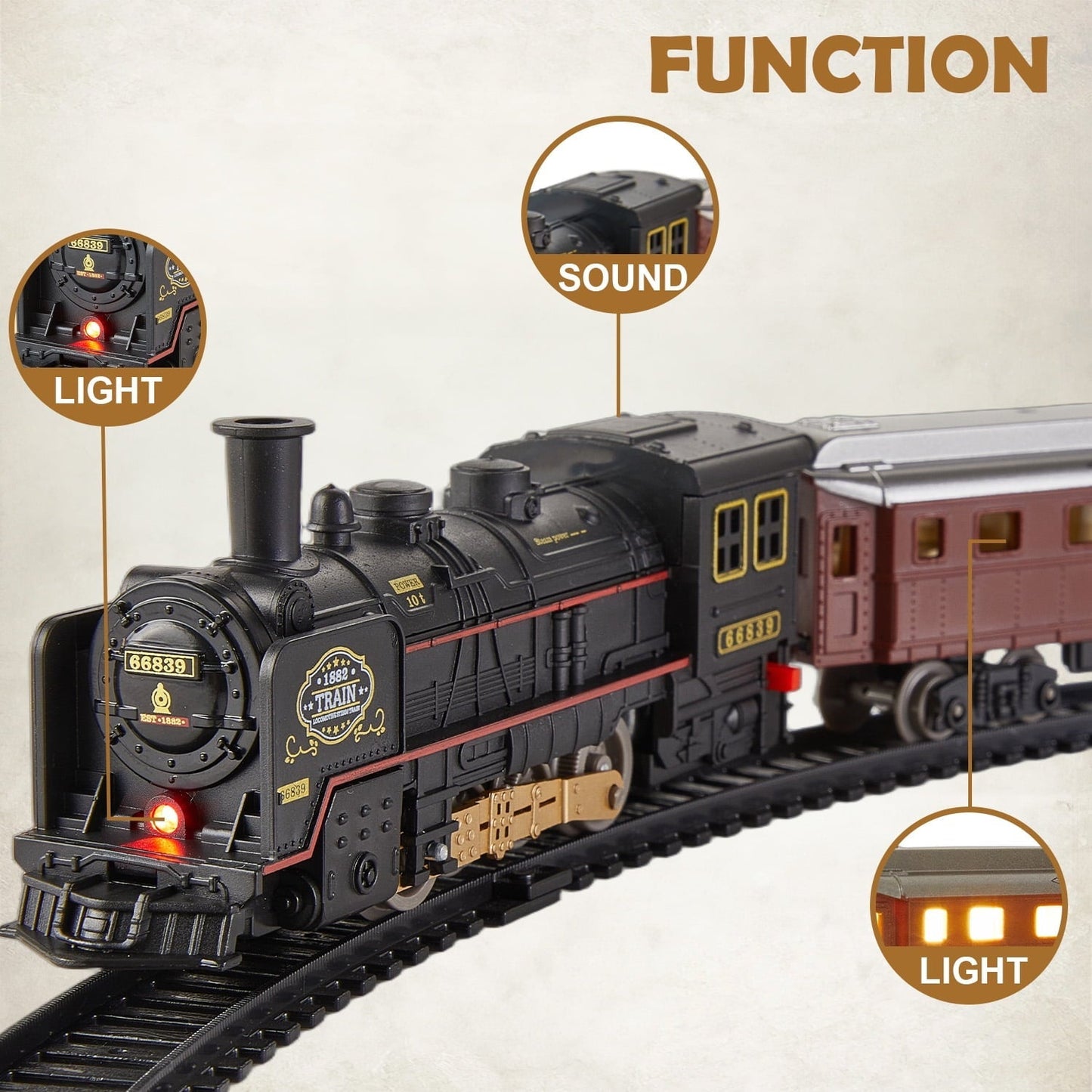 Petbank Train Set for Kids, Electric Train Toys with 5 Cars, Music &Lights , Christmas Train Tracks Toys Gifts for Boys Girls Ages 3+