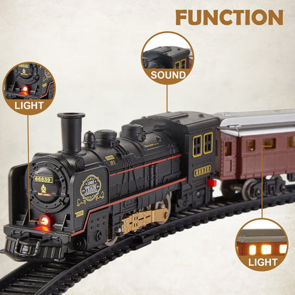 Petbank Train Set for Kids, Electric Train Toys with 5 Cars, Music &Lights , Christmas Train Tracks Toys Gifts for Boys Girls Ages 3+