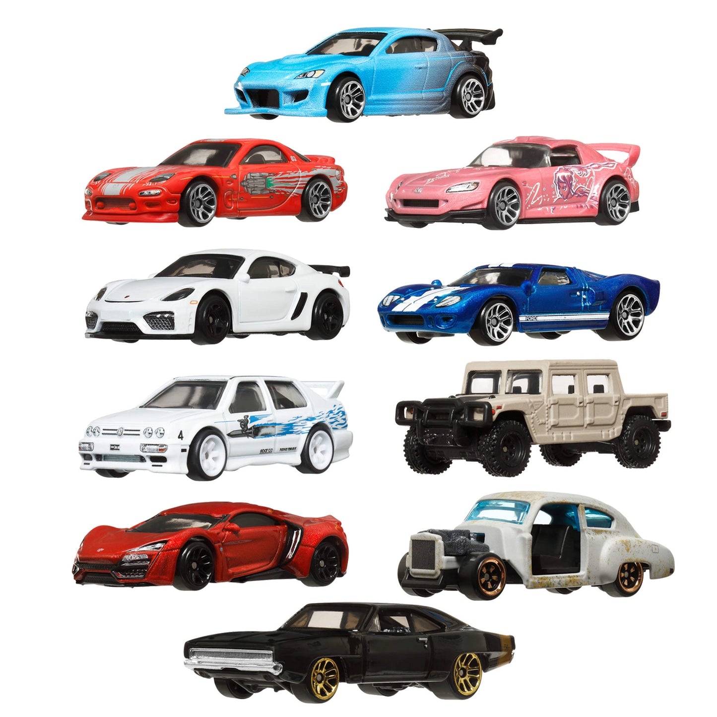 Hot Wheels Fast & Furious 1:64 Scale Die-Cast Toy Cars, Set of 10