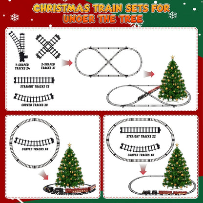 Beefunni Christmas Train Set, Boys Battery Operated Metal Alloy Electric Train Toys with Smoke, Sounds & Lights, Christmas Gifts for Kids 3-12 Years Old